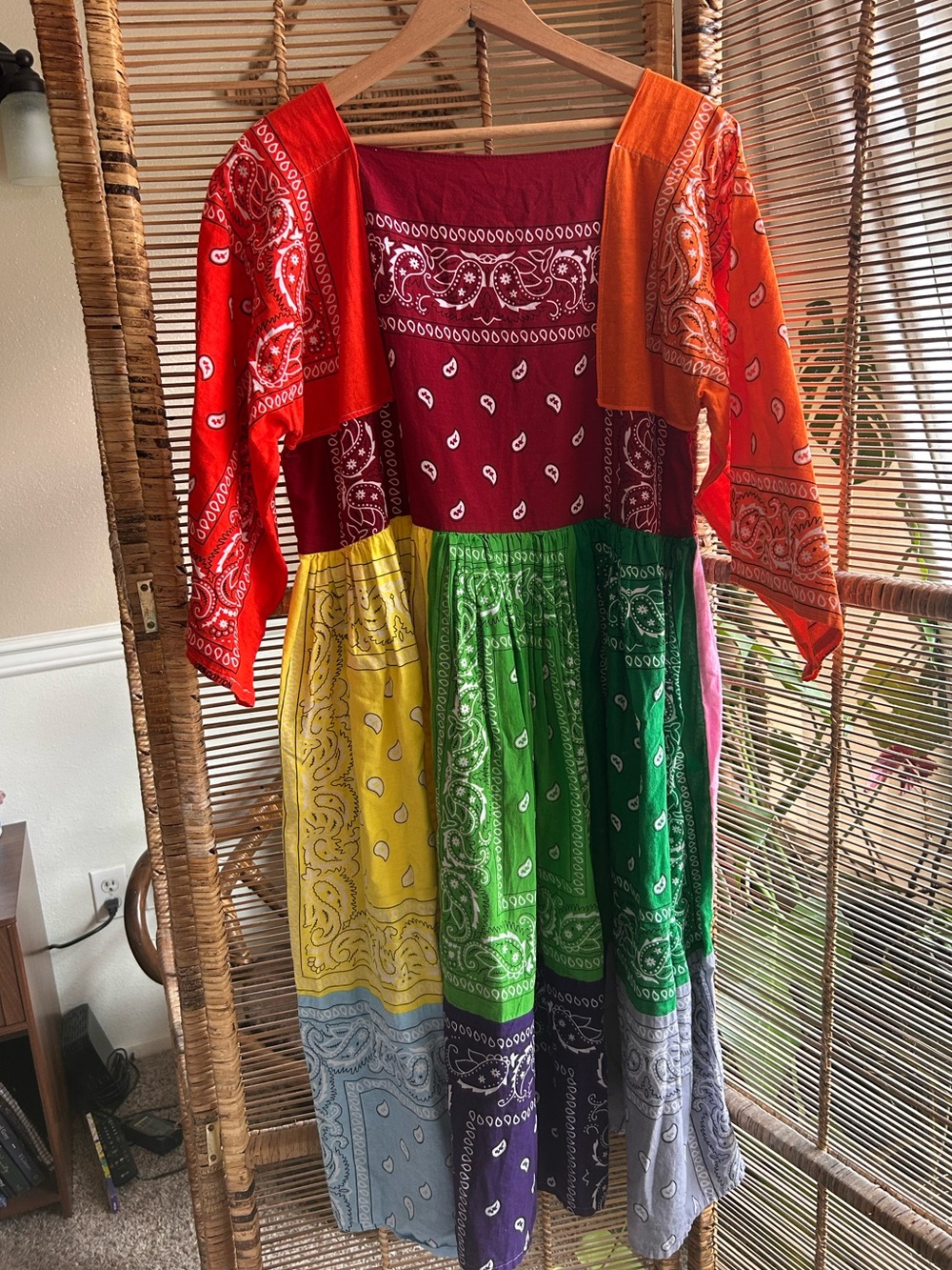 Handmade Multi-Color Bandana Print Tiered Maxi Skirt bright boho festival